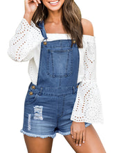 Vetinee Women's Classic Adjustable Straps Cuffed Hem Denim Bib Overalls Shorts