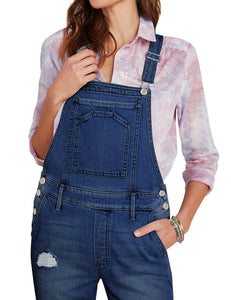 Vetinee Women's Frayed Hem Adjustable Straps Ripped Bib Denim Overalls Jeans Pants