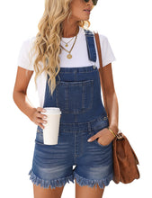 Vetinee Women's Classic Adjustable Straps Cuffed Hem Denim Bib Overalls Shorts