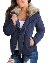 Vetinee Women Casual Faux Fur Lapel Zip Pockets Quilted Parka Jacket Puffer Coat