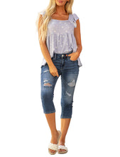 Vetinee Women's High Waisted Casual Ripped Skinny Slim Fit Stretch Denim Capri Jeans