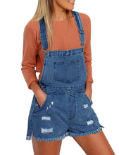 Vetinee Women's Classic Adjustable Straps Cuffed Hem Denim Bib Overalls Shorts