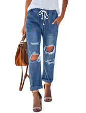 Vetinee Women's High Rise Destroyed Boyfriend Jeans Washed Distressed Ripped Denim Pants