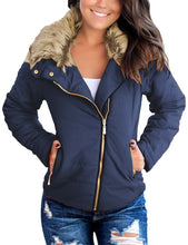 Vetinee Women Casual Faux Fur Lapel Zip Pockets Quilted Parka Jacket Puffer Coat