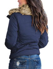 Vetinee Women Casual Faux Fur Lapel Zip Pockets Quilted Parka Jacket Puffer Coat