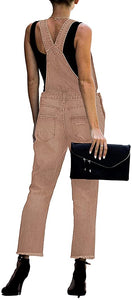 Vetinee Women's Frayed Hem Adjustable Straps Ripped Bib Denim Overalls Jeans Pants