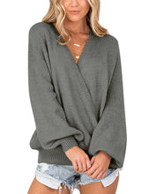 Vetinee Women's Deep V Neck Wrap Front Knit Long Sleeve Sweater Pullover Tops