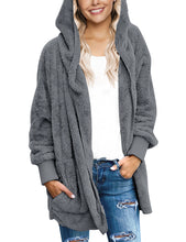Vetinee Women Casual Fuzzy Fleece Hooded Cardigan Pocket Faux Fur Outerwear Coat