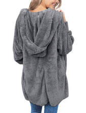 Vetinee Women Casual Fuzzy Fleece Hooded Cardigan Pocket Faux Fur Outerwear Coat