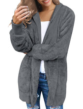 Vetinee Women Casual Fuzzy Fleece Hooded Cardigan Pocket Faux Fur Outerwear Coat