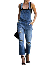 Vetinee Women's Frayed Hem Adjustable Straps Ripped Bib Denim Overalls Jeans Pants