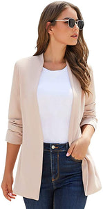 Vetinee Women's Open Front Pockets Blazer Long Sleeve Work Office Cardigan Jacket