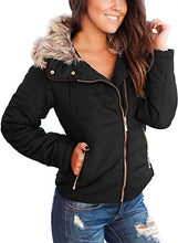 Vetinee Women Casual Faux Fur Lapel Zip Pockets Quilted Parka Jacket Puffer Coat