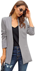 Vetinee Women's Open Front Pockets Blazer Long Sleeve Work Office Cardigan Jacket