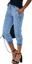 Vetinee Womens High Rise Jogger Denim Jeans Elastic Waist Drawstring Stretch Pants