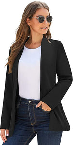 Vetinee Women's Open Front Pockets Blazer Long Sleeve Work Office Cardigan Jacket