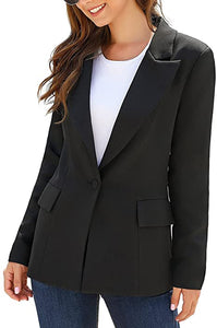 Vetinee Women's Lapel Pockets Blazer Suit Long Sleeve Buttons Work Office Jacket