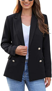 Vetinee Women's Lapel Pockets Blazer Suit Long Sleeve Buttons Work Office Jacket