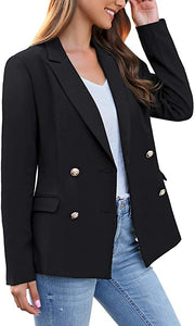 Vetinee Women's Lapel Pockets Blazer Suit Long Sleeve Buttons Work Office Jacket