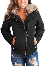Vetinee Women Casual Faux Fur Lapel Zip Pockets Quilted Parka Jacket Puffer Coat
