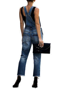 Vetinee Women's Frayed Hem Adjustable Straps Ripped Bib Denim Overalls Jeans Pants