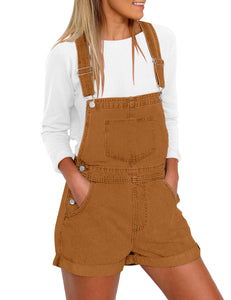 Vetinee Women's Classic Adjustable Straps Cuffed Hem Denim Bib Overalls Shorts