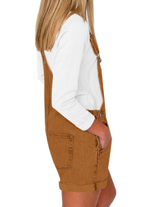 Vetinee Women's Classic Adjustable Straps Cuffed Hem Denim Bib Overalls Shorts