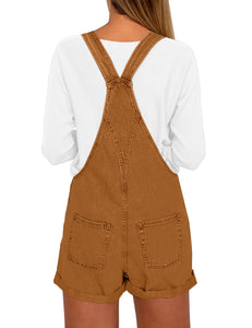 Vetinee Women's Classic Adjustable Straps Cuffed Hem Denim Bib Overalls Shorts