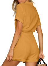 Vetinee Womens Summer Pockets Belted Romper Button Short Sleeve Jumpsuit Playsuit