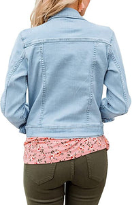 Vetinee Womens Stretch Button Down Long Sleeve Pockets Denim Jean Trucker Jacket