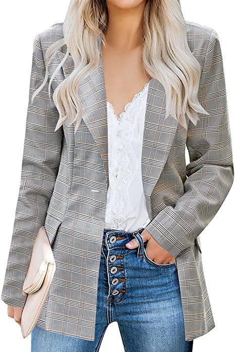 Vetinee Women's Lapel Pockets Blazer Suit Long Sleeve Buttons Work Office Jacket