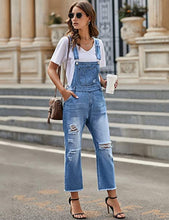 Vetinee Women's Frayed Hem Adjustable Straps Ripped Bib Denim Overalls Jeans Pants