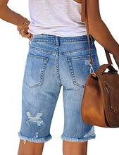 Vetinee Women's Ripped Frayed Hem Bermuda Jean Shorts High Rise Skinny Denim Shorts