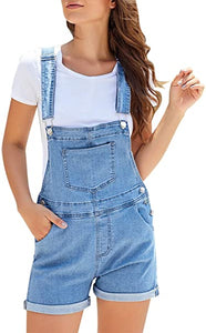 Vetinee Womens Pocket Denim Overalls Shorts Adjustable Cuffed Hem Jean Shortalls
