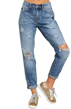 Vetinee Women's High Rise Destroyed Boyfriend Jeans Washed Distressed Ripped Denim Pants