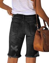 Vetinee Women's Ripped Frayed Hem Bermuda Jean Shorts High Rise Skinny Denim Shorts