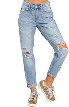 Vetinee Women's High Rise Destroyed Boyfriend Jeans Washed Distressed Ripped Denim Pants