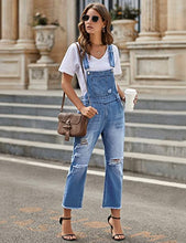 Vetinee Women's Frayed Hem Adjustable Straps Ripped Bib Denim Overalls Jeans Pants