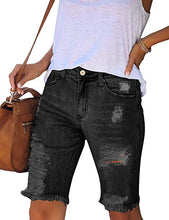 Vetinee Women's Ripped Frayed Hem Bermuda Jean Shorts High Rise Skinny Denim Shorts