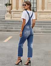Vetinee Women's Frayed Hem Adjustable Straps Ripped Bib Denim Overalls Jeans Pants