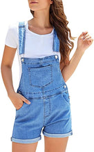 Vetinee Womens Pocket Denim Overalls Shorts Adjustable Cuffed Hem Jean Shortalls