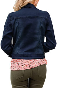 Vetinee Womens Stretch Button Down Long Sleeve Pockets Denim Jean Trucker Jacket