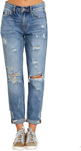 Vetinee Women's High Rise Destroyed Boyfriend Jeans Washed Distressed Ripped Denim Pants