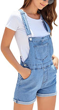 Vetinee Womens Pocket Denim Overalls Shorts Adjustable Cuffed Hem Jean Shortalls