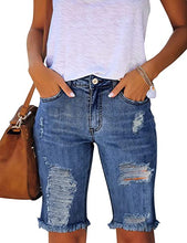 Vetinee Women's Ripped Frayed Hem Bermuda Jean Shorts High Rise Skinny Denim Shorts