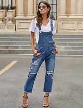 Vetinee Women's Frayed Hem Adjustable Straps Ripped Bib Denim Overalls Jeans Pants