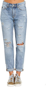 Vetinee Women's High Rise Destroyed Boyfriend Jeans Washed Distressed Ripped Denim Pants