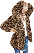Vetinee Women Casual Fuzzy Fleece Hooded Cardigan Pocket Faux Fur Outerwear Coat