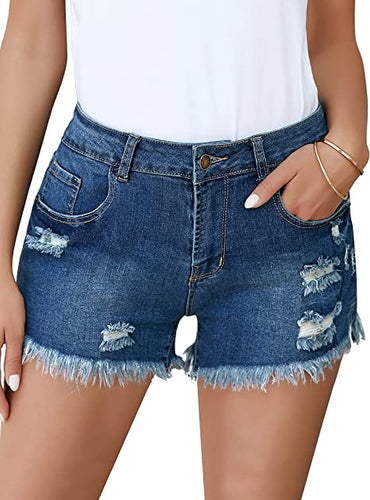 Vetinee Women's Casual High Rise Denim Shorts Frayed Raw Hem Ripped Jean Shorts