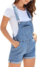 Vetinee Womens Pocket Denim Overalls Shorts Adjustable Cuffed Hem Jean Shortalls